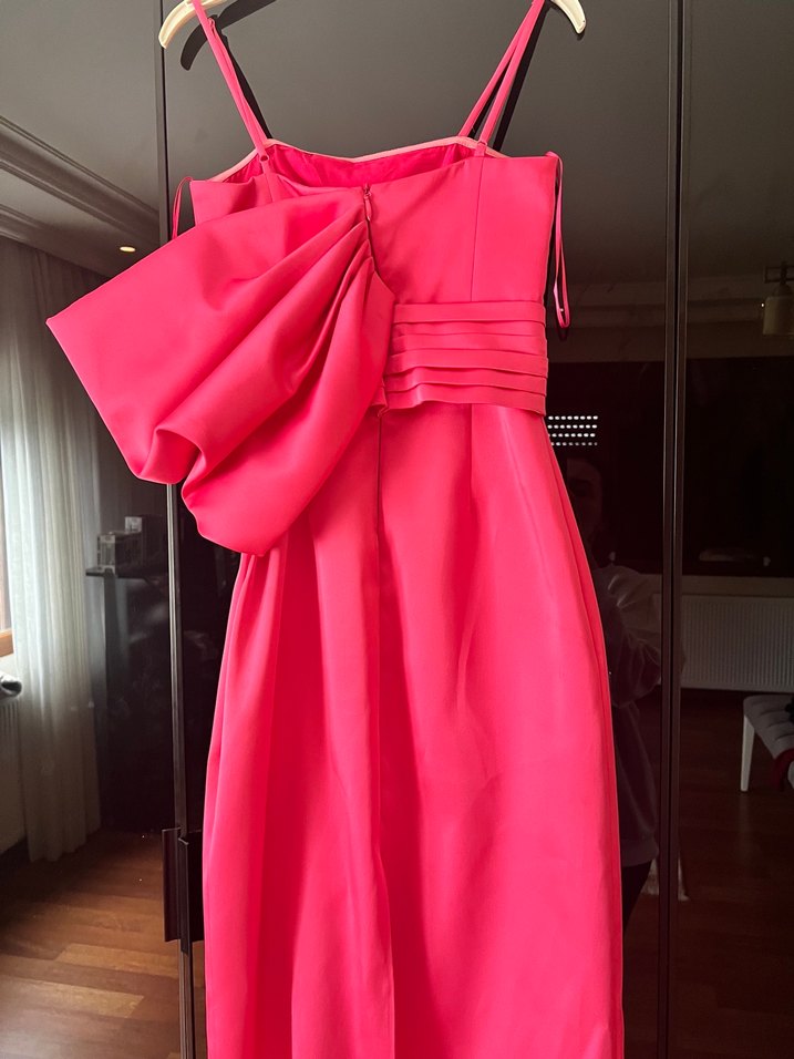 Pembe Drapeli Uzun Abiye Elbise - Görsel 2