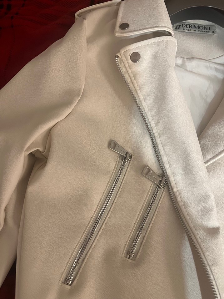 Kadın Beyaz Deri Kısa Ceket - Görsel 2