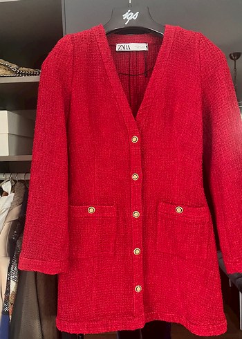 Zara kırmızı dar kesim ceket - Görsel 6