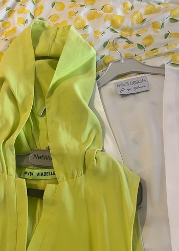 Neon Sarı Drapeli Uzun Kollu V Yaka Elbise - Görsel 6