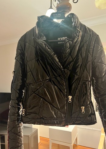 Siyah Deri Biker Ceket Yüksek Yakalı - Görsel 2