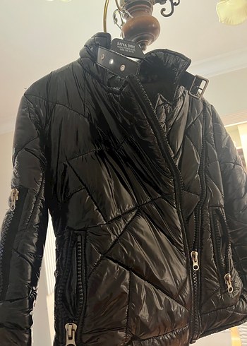 Siyah Deri Biker Ceket Yüksek Yakalı - Görsel 5