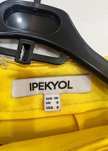 İpekyol Sarı Midi Kadın Drapeli Saten Etek - Görsel 4