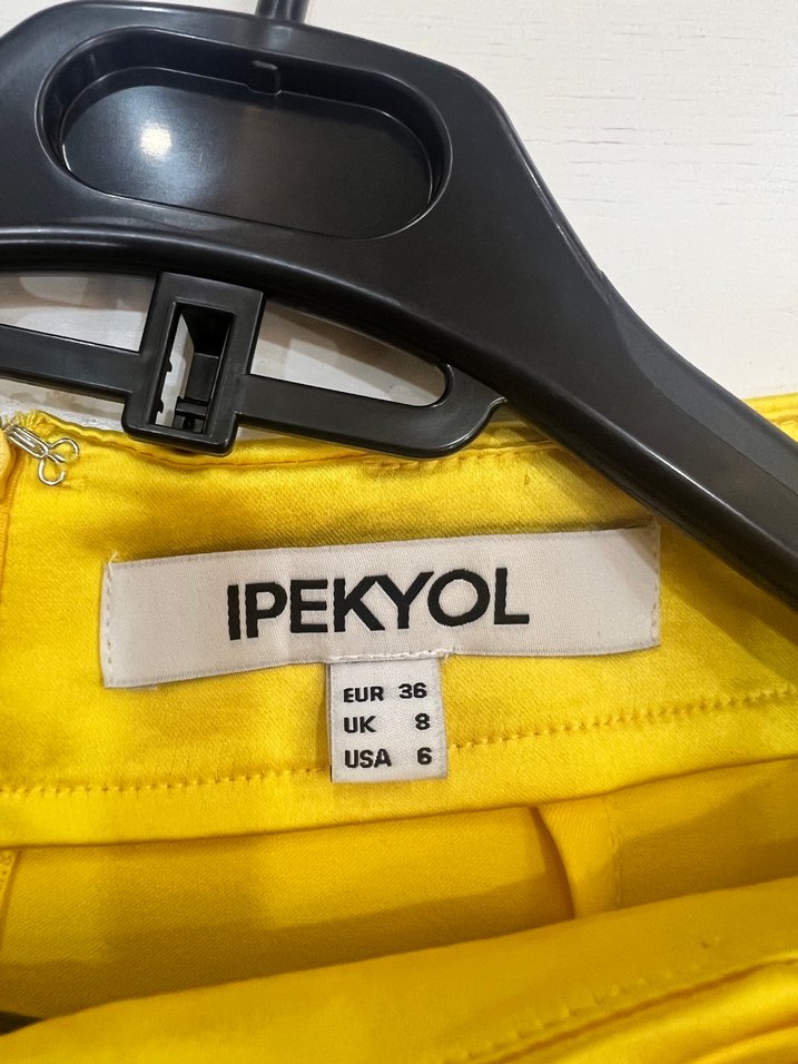 İpekyol Sarı Midi Kadın Drapeli Saten Etek - Görsel 4