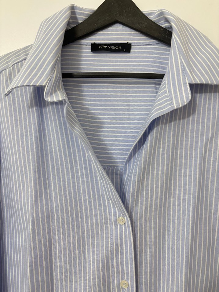 Mavi Çizgili Pamuklu Kadın Gömlek - Görsel 3