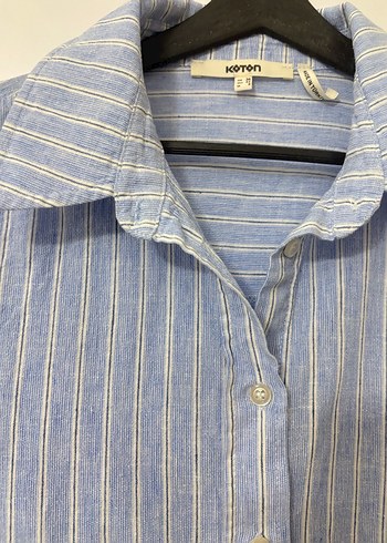 Mavi Çizgili Keten Kadın Gömlek - Görsel 2