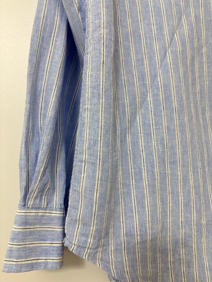 Mavi Çizgili Keten Kadın Gömlek - Görsel 3