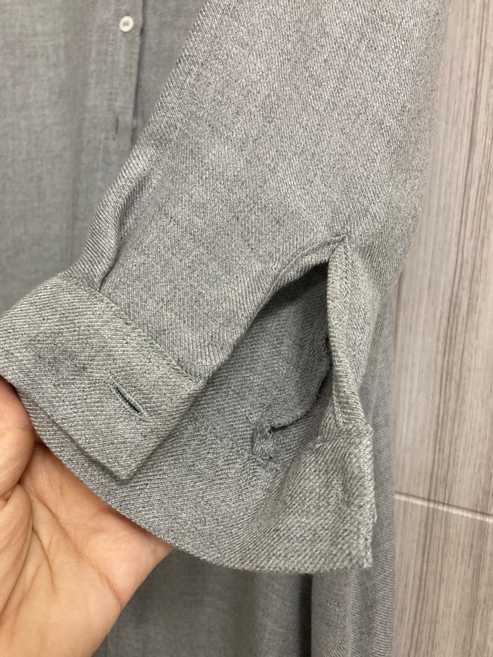 Uzun Kollu Gri Kadın Gömlek - Görsel 2