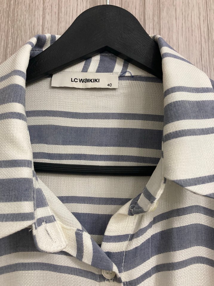 Bej Gri Çizgili Uzun Kollu Gömlek - Görsel 3