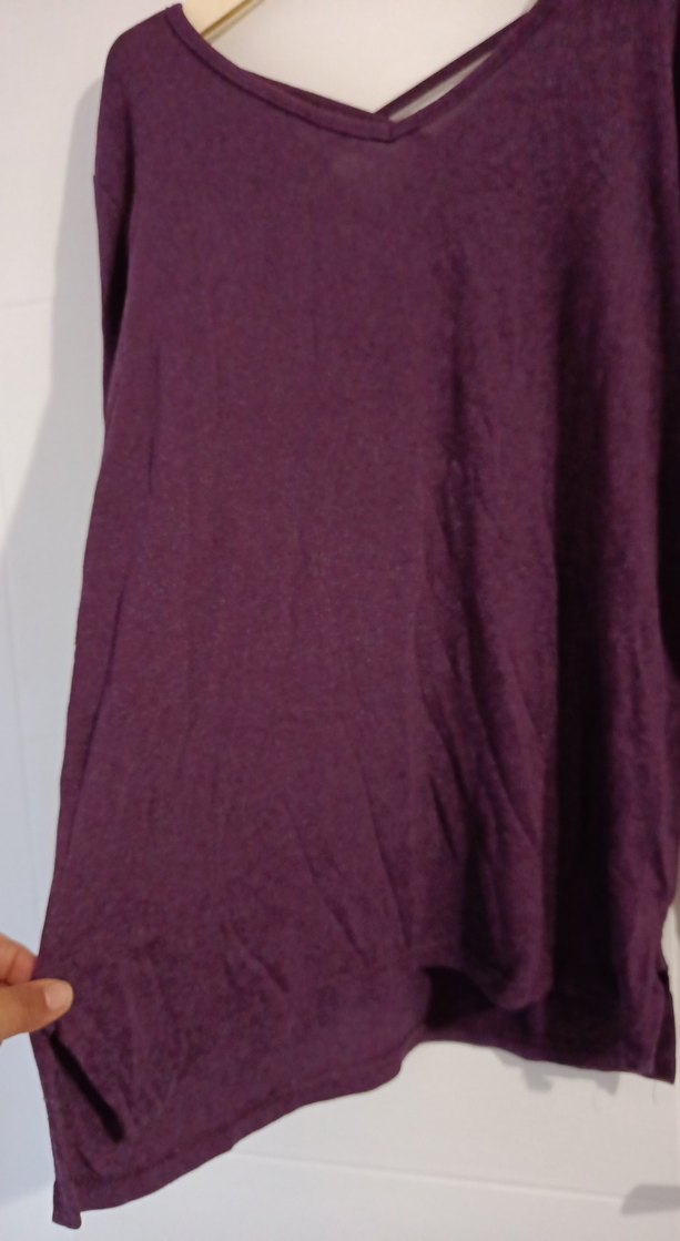 Mor V Yaka Rahat Kesim Kadın Keten Kazak - Görsel 3