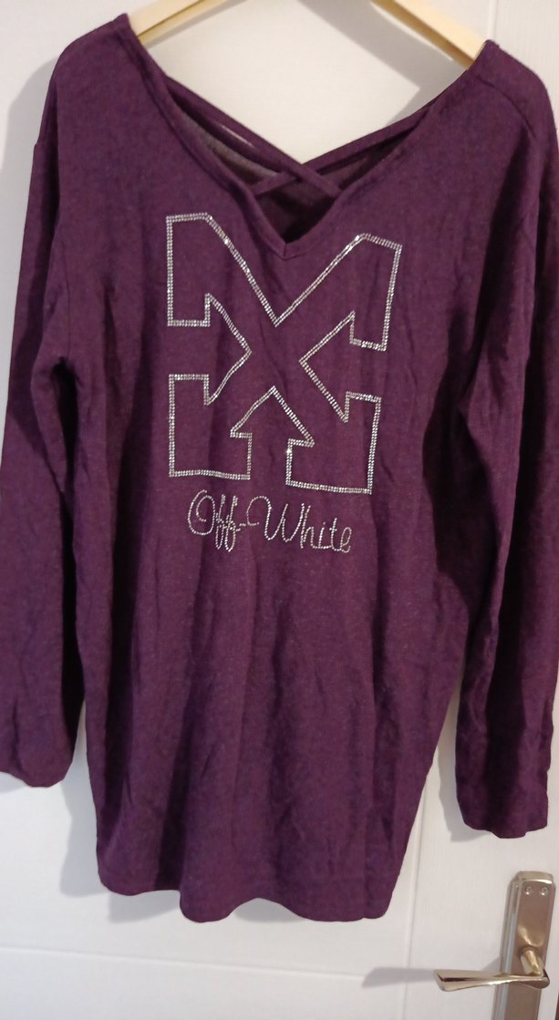 Mor V Yaka Rahat Kesim Kadın Keten Kazak - Görsel 4