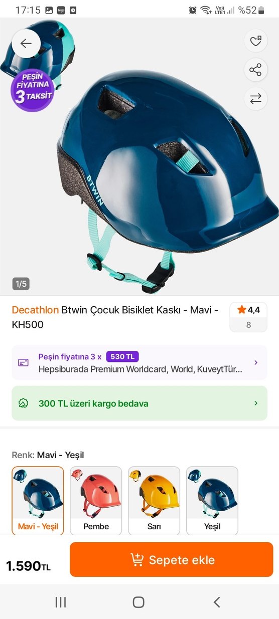 Mavi BTWIN Bisiklet Kaskı Velcro Bantlı piyasa değeri resmde var - Görsel 4