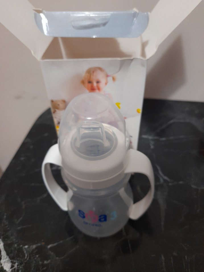 Bebek Biberonu, Kulplu, Beyaz ve Gri - Görsel 3