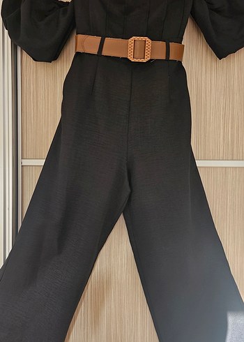 Kadın Siyah Süet Askılı Midi Tulum - Görsel 3