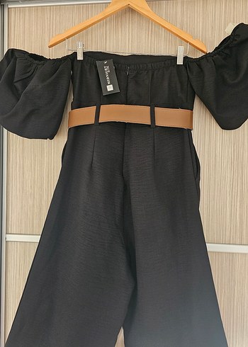 Kadın Siyah Süet Askılı Midi Tulum - Görsel 5