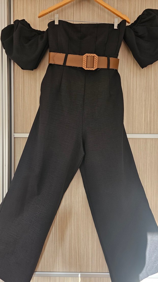 Kadın Siyah Süet Askılı Midi Tulum - Görsel 3