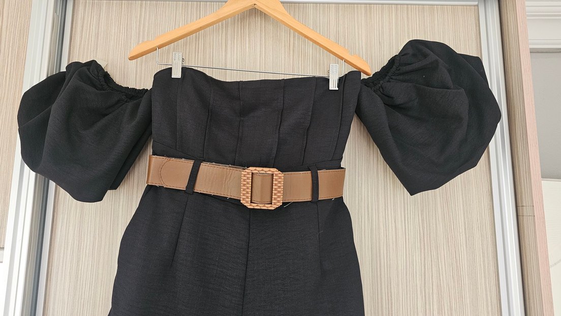 Kadın Siyah Süet Askılı Midi Tulum - Görsel 2