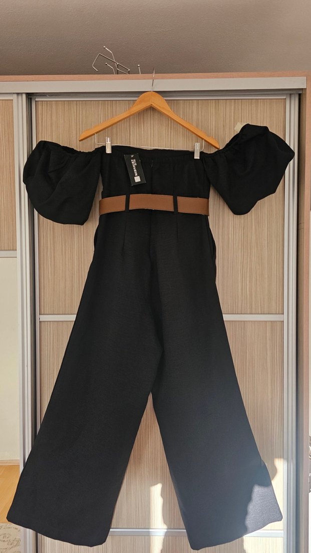 Kadın Siyah Süet Askılı Midi Tulum - Görsel 4