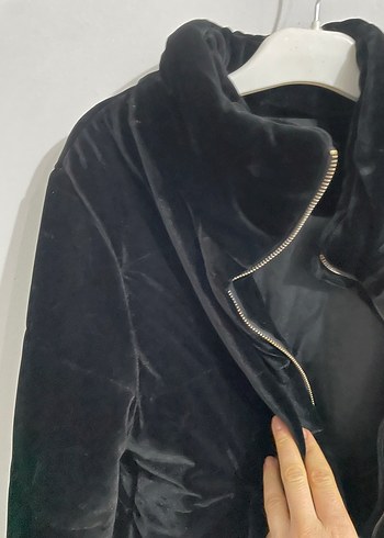 Siyah Süet Kadın Ceket, Fermuarlı, Normal Boy - Görsel 2