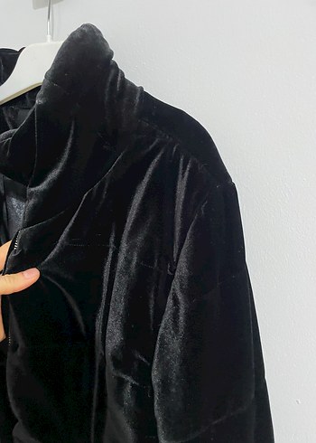 Siyah Süet Kadın Ceket, Fermuarlı, Normal Boy - Görsel 3
