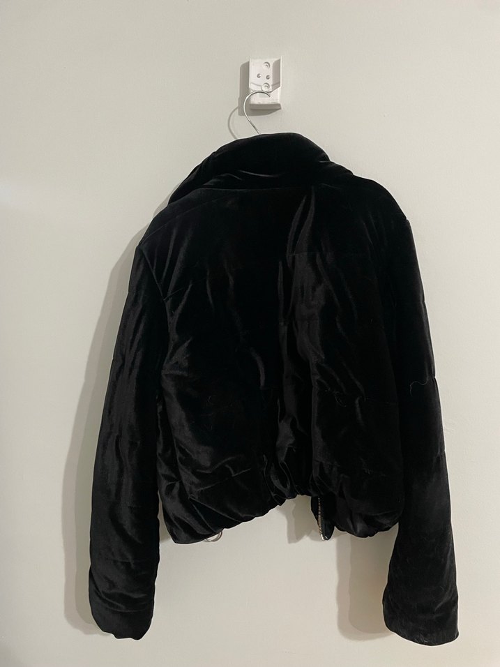 Siyah Süet Kadın Ceket, Fermuarlı, Normal Boy - Görsel 4