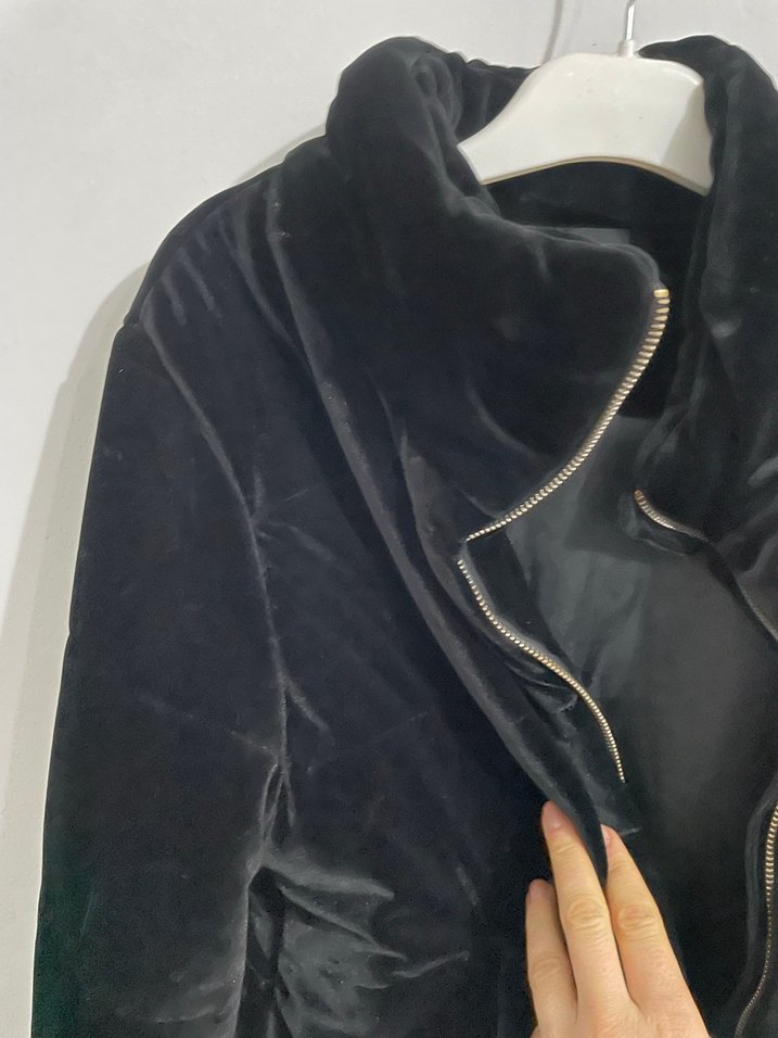 Siyah Süet Kadın Ceket, Fermuarlı, Normal Boy - Görsel 2