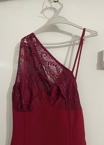 Bordo Midi V Yakalı Drapeli Kadın Elbise - Görsel 2