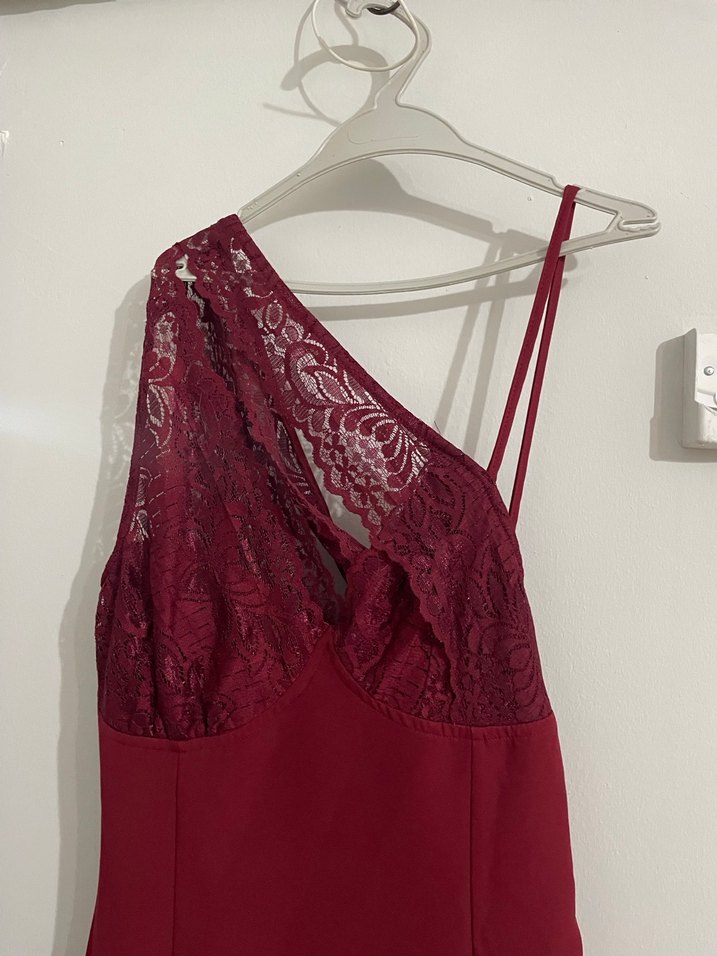 Bordo Midi V Yakalı Drapeli Kadın Elbise - Görsel 2