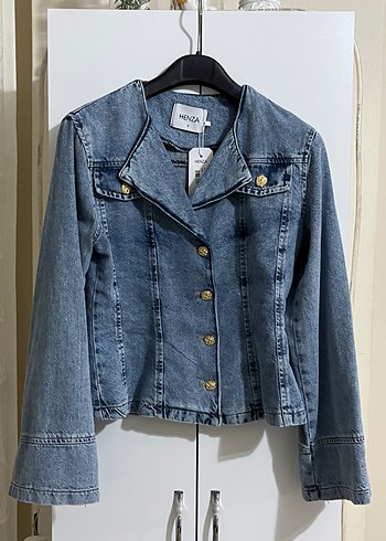 Düğmeli Kadın Denim Ceket Mavi