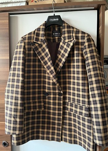 Diğer Kemerli Ekose Desenli Kadın Blazer