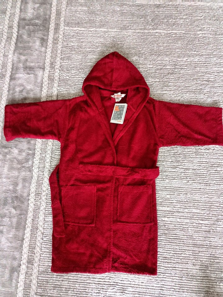 Özdilek Bordo Kapüşonlu 5_6 yaş bornoz - Görsel 5