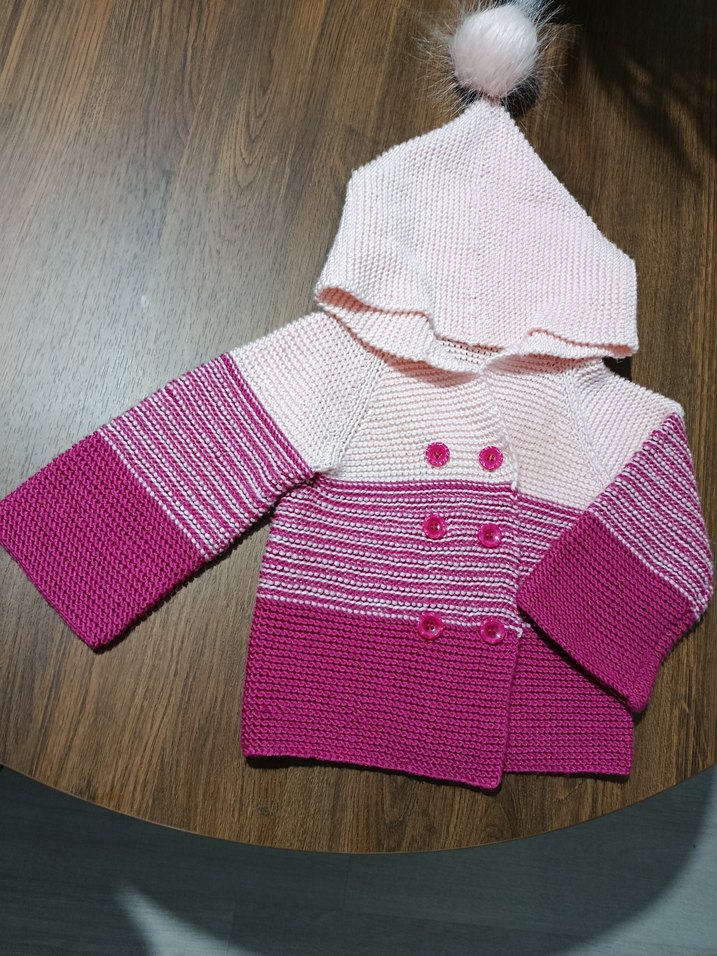 Kız Çocuk Pembe Örgü Hırka Kapüşonlu - Görsel 2