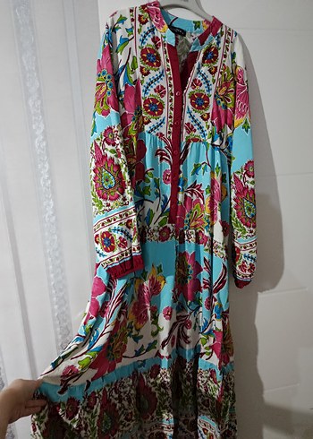 Çiçek Desenli Uzun Bohem Elbise - Görsel 5