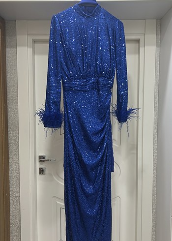 SaksParlak payetli Uzun Abiye Elbise - Görsel 2