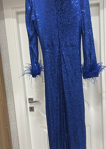 SaksParlak payetli Uzun Abiye Elbise - Görsel 3