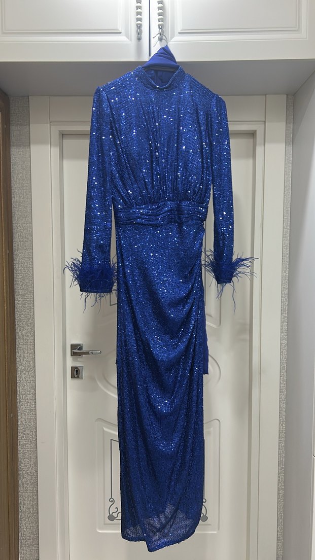 SaksParlak payetli Uzun Abiye Elbise - Görsel 2