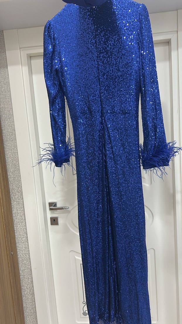 SaksParlak payetli Uzun Abiye Elbise - Görsel 3