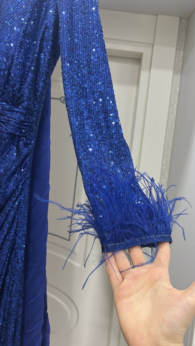 SaksParlak payetli Uzun Abiye Elbise - Görsel 5