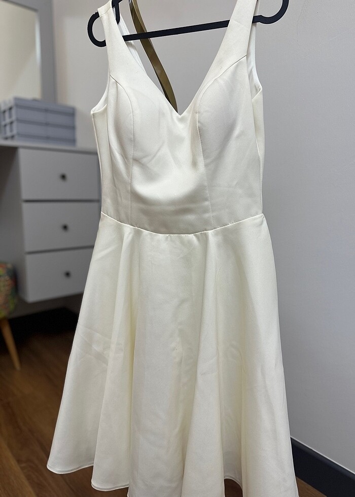 Beyaz Saten Abiye Elbise - Görsel 5