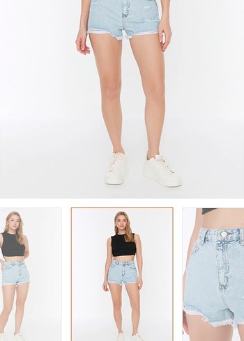 Düğmeli Mavi Mini Denim Şort - Görsel 2