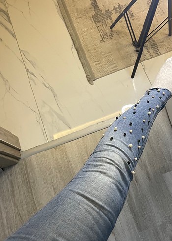 s Beden Gri Batik Desenli Salaş Midi Kot Pantolon