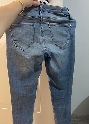 River Island Gri Batik Desenli Salaş Midi Kot Pantolon