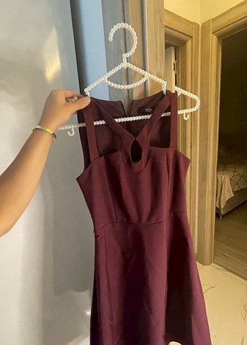 Bordo V Yaka Drapeli Midi Elbise