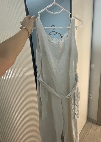 s Beden beyaz Renk Beyaz Kolsuz Keten Mini Tulum