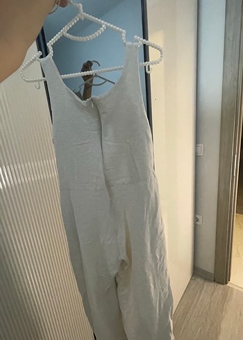 Diğer Beyaz Kolsuz Keten Mini Tulum