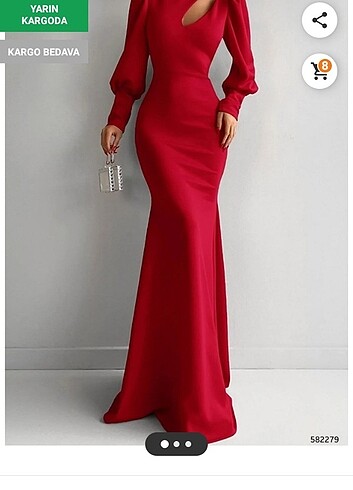 Kırmızı balık model abiye elbise 