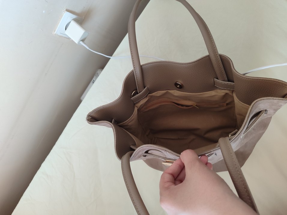 Bej Süet Kadın Omuz Çantası - Görsel 5