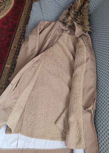 Bej Kadın Midi Parka Kürklü - Görsel 9