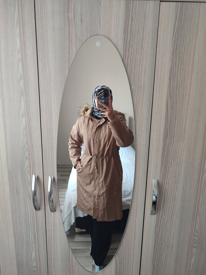 Bej Kadın Midi Parka Kürklü - Görsel 2