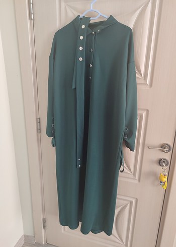 Düğmeli Yeşil Uzun Kadın Elbise - Görsel 6